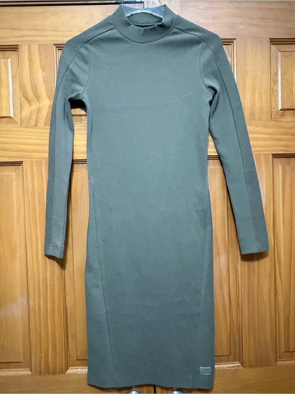 G-Star Olive Green Long-Sleeve Knit Slim Rib Midi Dress Size Small NWT